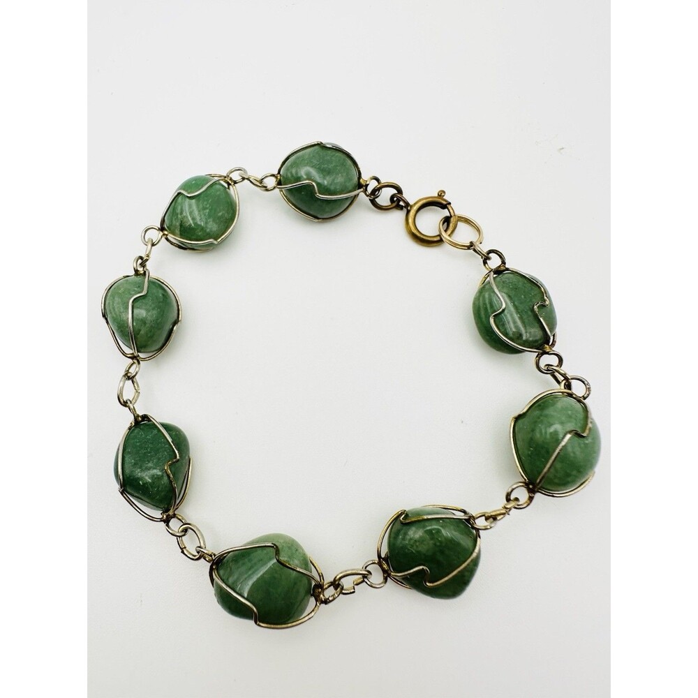 Vintage Wire Caged GemStone Bracelet Gold-Tone 8.5”